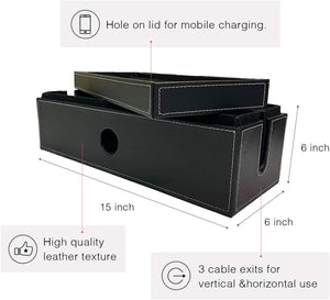 NEET cable box, large cable box with big capacity, velveteen and PE leather, cord organizer box, storage box, cable management box, power strip hider
