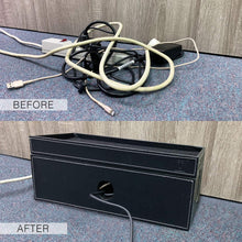 Load image into Gallery viewer, NEET cable box, large cable box with big capacity, velveteen and PE leather, cord organizer box, storage box, cable management box, power strip hider, modern classic design, home decoration, d moose cable box, blue lounge cable box
